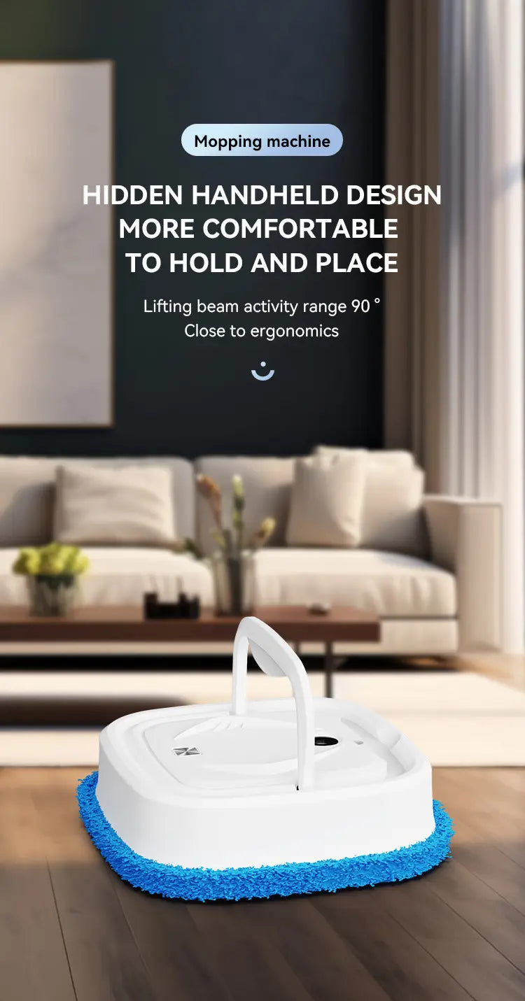 White handheld smart home wet and dry humidifier mopping machine with a blue microfiber mop head for efficient cleaning and humidifying.