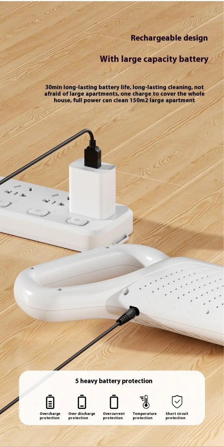 White plastic wireless rechargeable vacuum cleaner with sleek modern design and integrated charging dock.