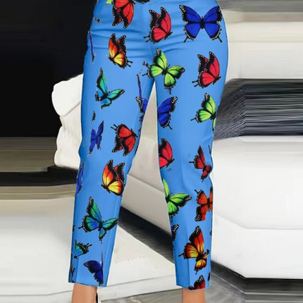 Ladies' Butterfly Printed High Waisted Hollow Out Casual Slim Fit Pants - Royalessencelux