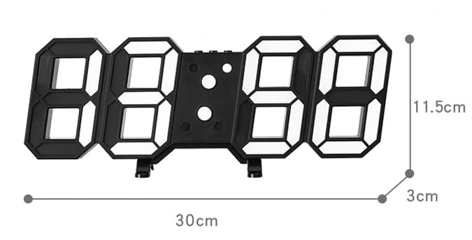 Black 3d remote control black led digital wall clock with illuminated numerals and a sleek modern design.