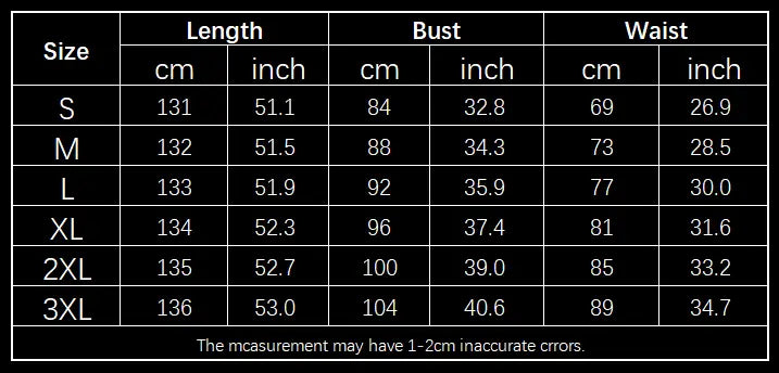 size chart table displaying measurements in centimeters and inches for sizes s through 3xl of a sage green satin slit sling dress for sling dress summer and dress summer fashion.