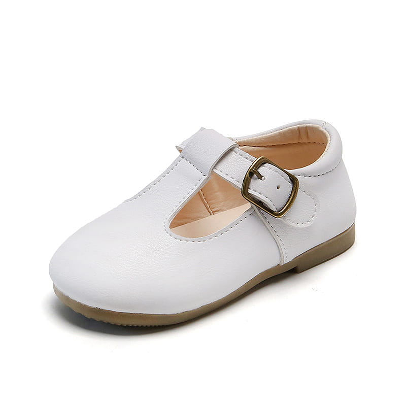 white leather toddler mary jane shoe with gold toned buckle as a versatile single shoe ideal for pea shoes versatile collections