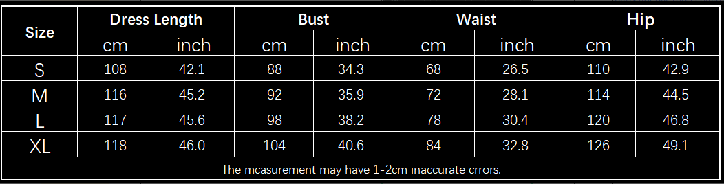 Size chart for summer suspender spaghetti strap lace midi dress showing measurements in centimeters and inches for sizes s through xl.