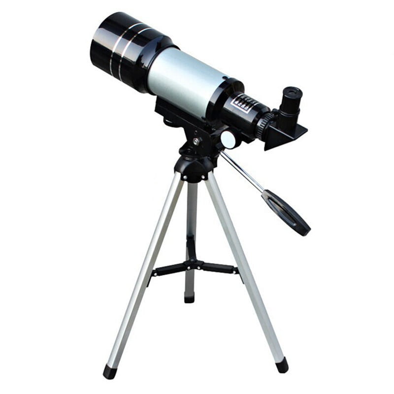 black and silver high list tube telescope with tripod mount featuring adjustable legs for maximum magnification and stable stargazing