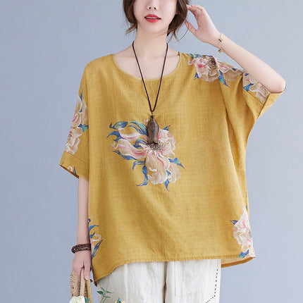Korean Cotton Hemp Fat Mm Half Sleeve Top Summer - Royalessencelux