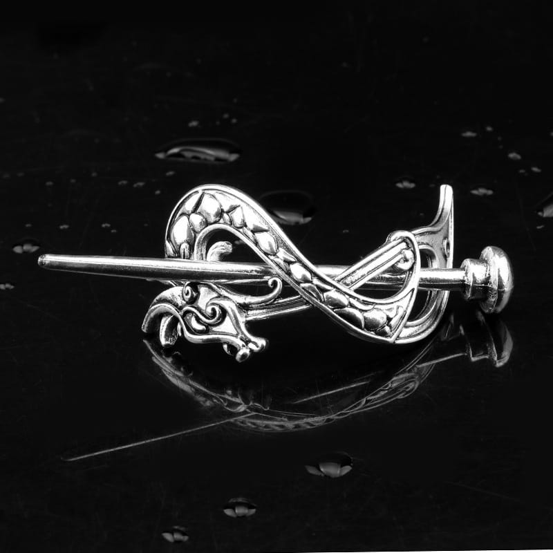 Silver celtic knot metal hair clip featuring a silver filigree design with intricate dragon-inspired details and a polished metallic finish ideal as a metal hair clip or hair clip retro accessory.