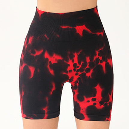 High Waist Tummy Control Yoga Shorts For Women, Tie-Dye Ruched Booty Lifting Workout Fitness Shorts, Hip Lifting Sports Activewear, Gym Exercise Running Shorts - Royalessencelux