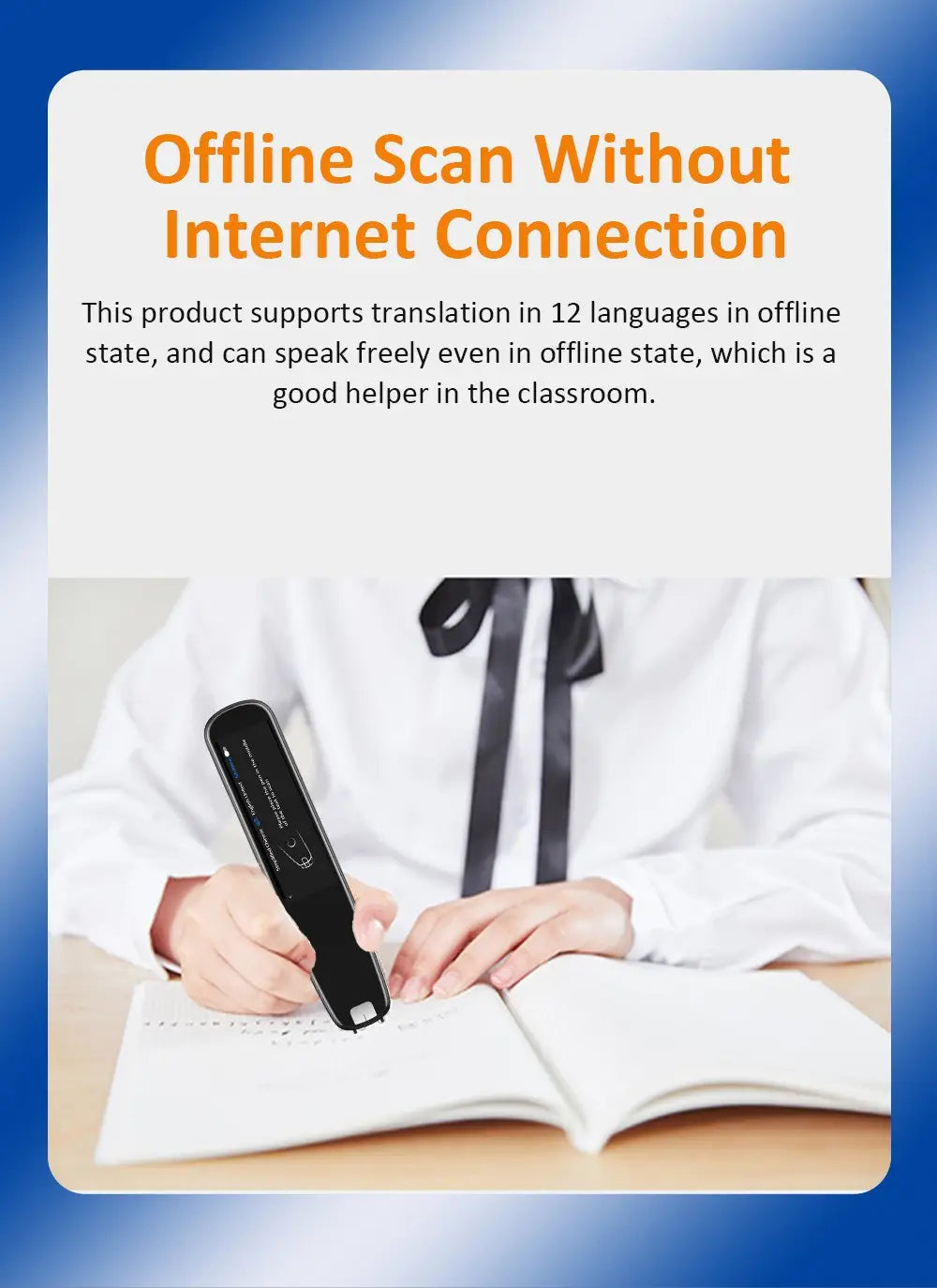 black handheld offline scanning translation dictionary pen with sleek design for offline scanning translation and language translation use