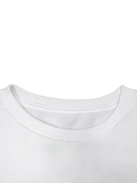 White cotton round neck pullover with ribbed collar featuring women cowboy boots print.