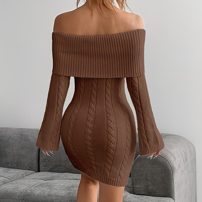 Women's Off Shoulder Long Sleeve Bodycon Mini Dress Elegant Holiday Party Dress
