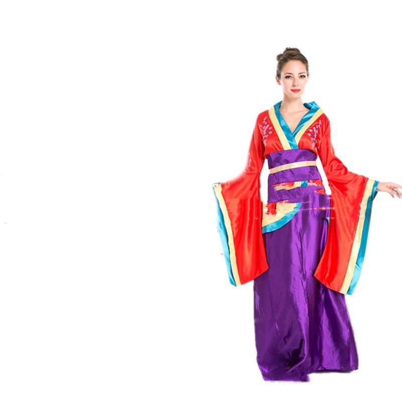 Vibrant red and purple velvet halloween cos ball queen dress featuring traditional chinese embroidered details and wide sleeves.