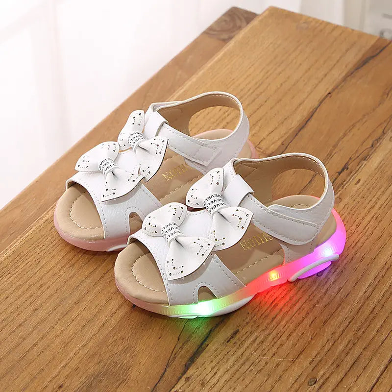 white led flashing princess shoes with bows featuring cute flower flashing led lights on the soles for children