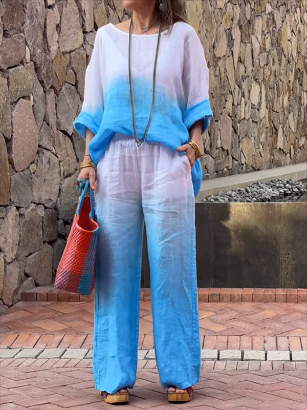 Women's cotton linen gradient two-piece set – view 8