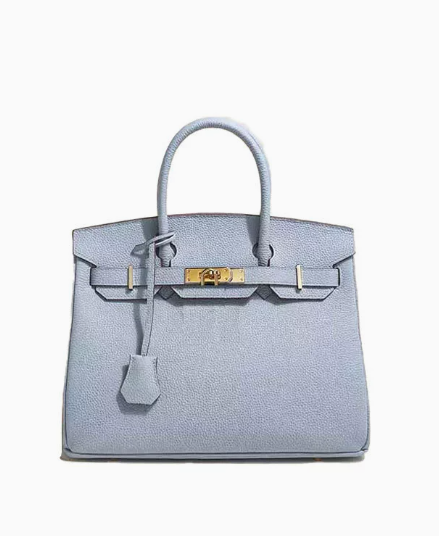 Platinum cowhide carryall handbag with lychee grain leather – New Kachi (25cm)