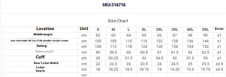 Size chart displaying measurements in centimeters for the oil painting printed floral V-neck blouse short sleeved shirt available in sizes S through 5XL designed for women.