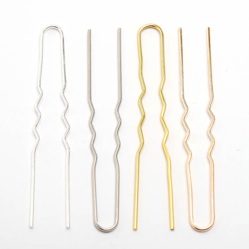 set of five metallic hair pins in silver and gold tones with wavy design featuring two styles curved and straight for diy hair accessories material