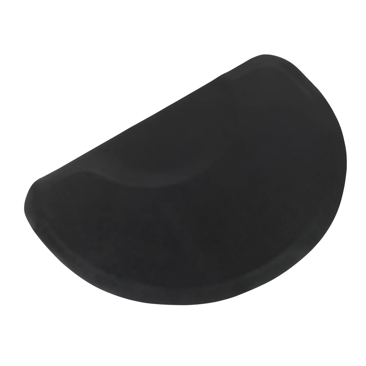 Black semi-circular silicone wrist rest featured on the outer circle black salon mat for ergonomic support in salon settings.