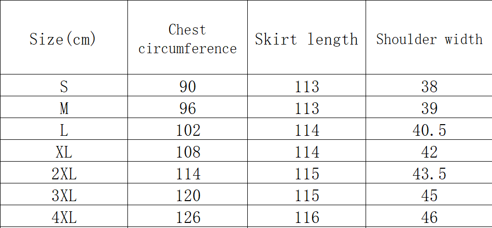 The table displays size measurements for the french floral slim polka dot wrap dress including chest circumference skirt length and shoulder width from size s to 4xl.