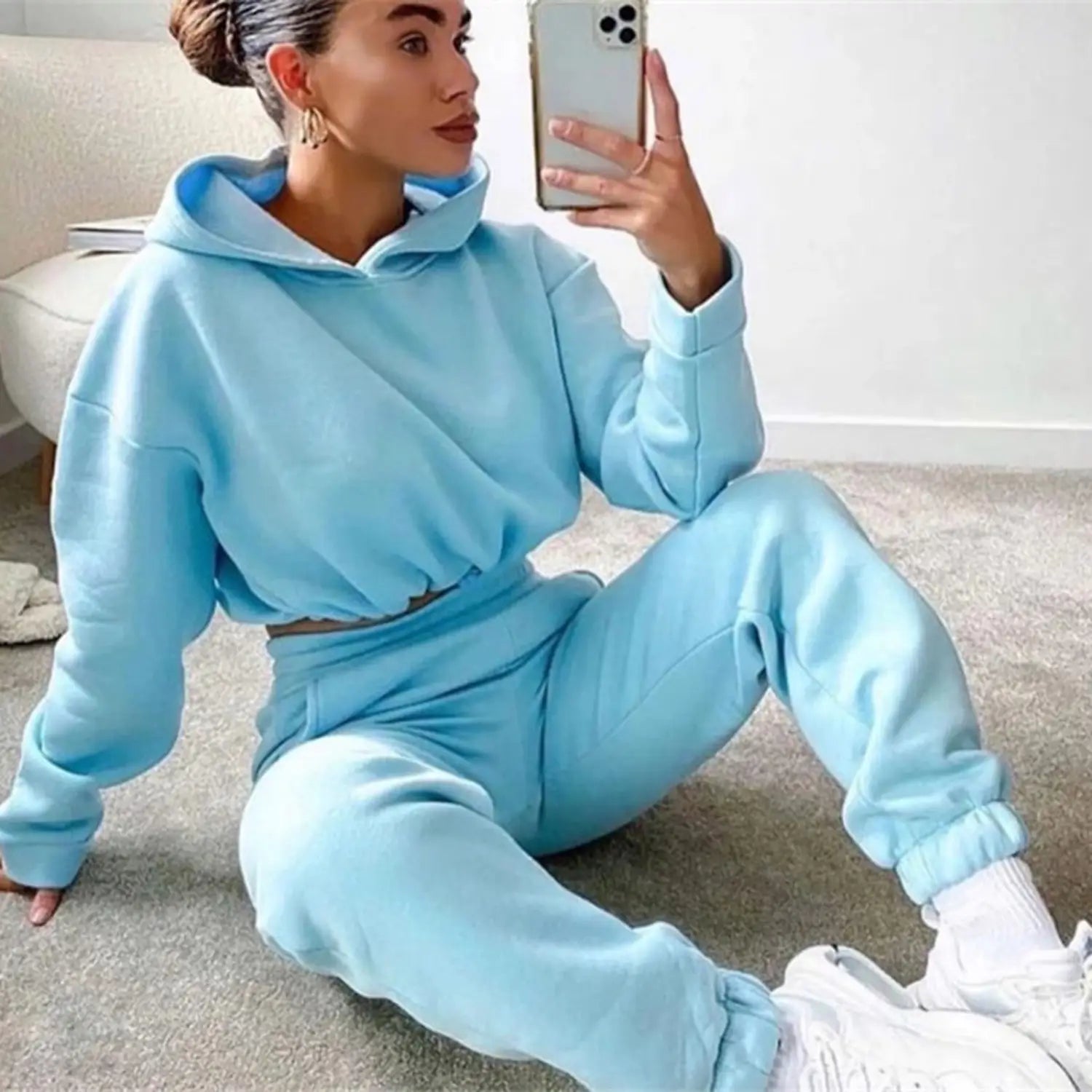 light blue cropped hoodie and matching sweatpants set from pink piece sweatsuits tracksuits sexy collection perfect for casual wear