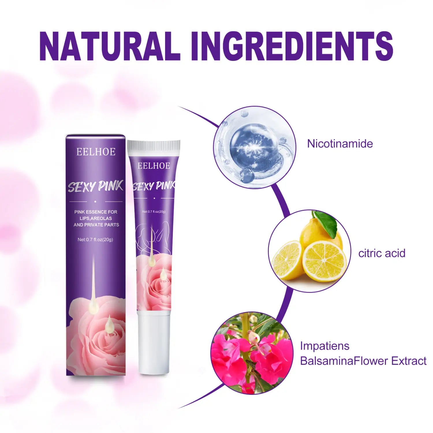 purple and white tube of eelhoe rejuvenator areola intimate lip essence for lips areolas and private parts in a product titled eelhoe rejuvenator areola intimate area essence