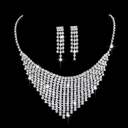 Full Rhinestone Zircon Water Drop Necklace Earrings Jewelry Set - Royalessencelux