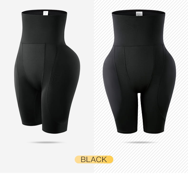 black high waist body shaper shorts with a smooth, form-fitting design for tummy control and butt lifting