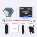 A sleek hexagonal a95x 8k rgb network player set-top box with metallic silver black finish and dual-band wifi rgb light strip