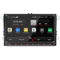 Black 9 inch android car bluetooth gps navigation stereo with sleek design and red-lit control buttons on touchscreen display