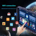 Black 9 inch android car touchscreen stereo with bluetooth gps navigation and red-lit control buttons along the bottom edge