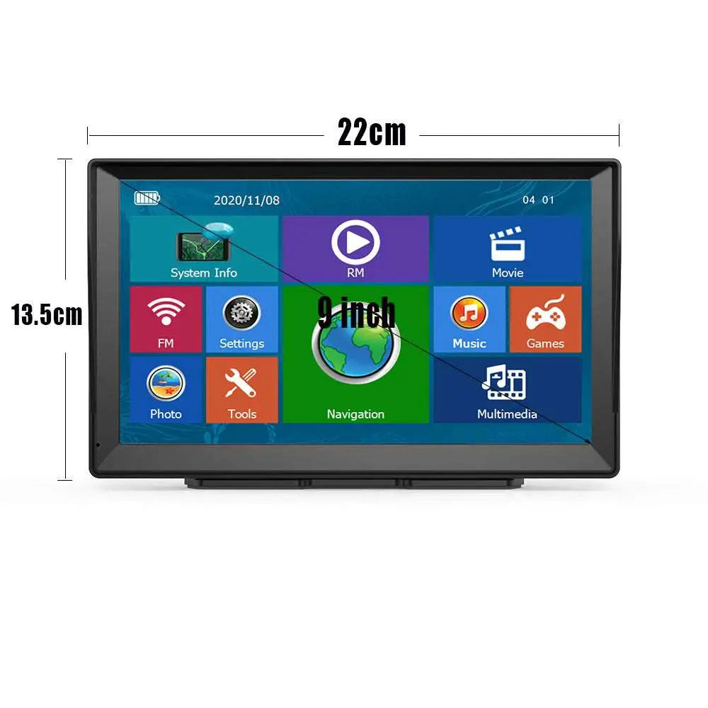 9-inch black navigator car portable gps screen with colorful app icons on touchscreen for portable truck large navigation