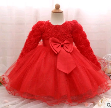 Long-sleeved girls dress rose children's wedding dress skirt - Royalessencelux
