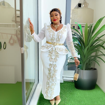 Women's Luxury Rhinestone Beaded V-neck Formal Dress - Royalessencelux