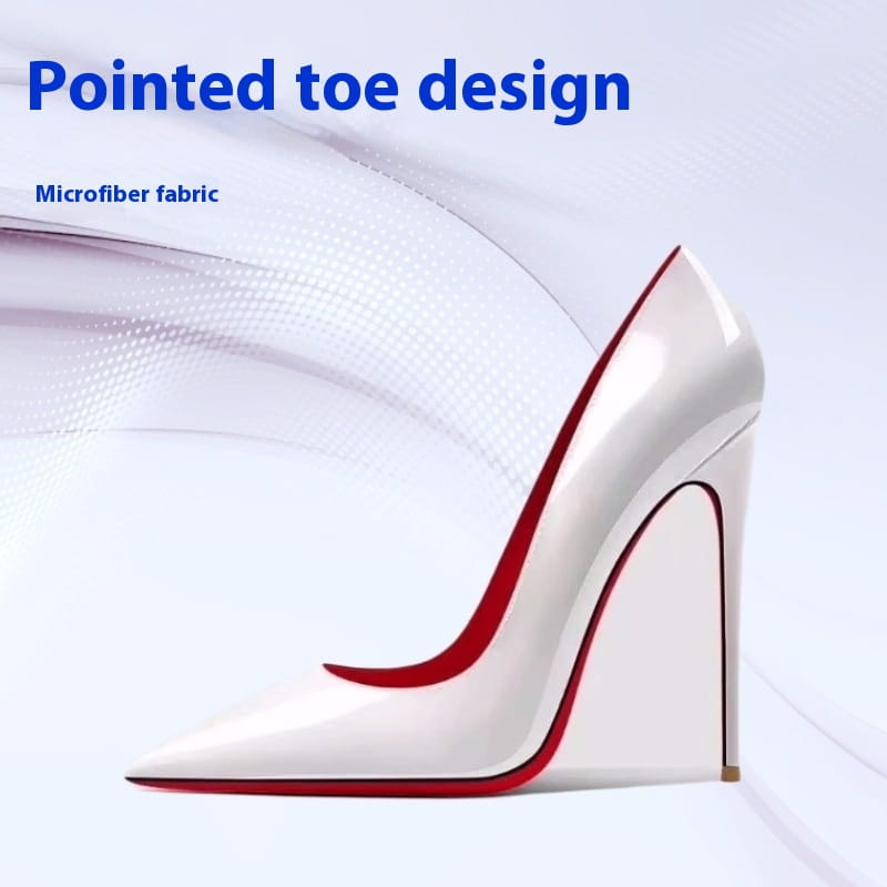 White microfiber high heels with a stiletto pointed toe and red trim designed as pointed toe professional footwear.