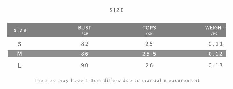 size chart for silver halter backless sequined vest tops in s m and l sizes with bust measurements in cm