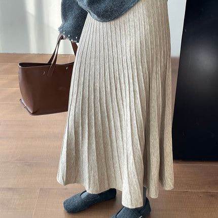 Korean Elastic Waist Knitted Pleated Skirt - Royalessencelux