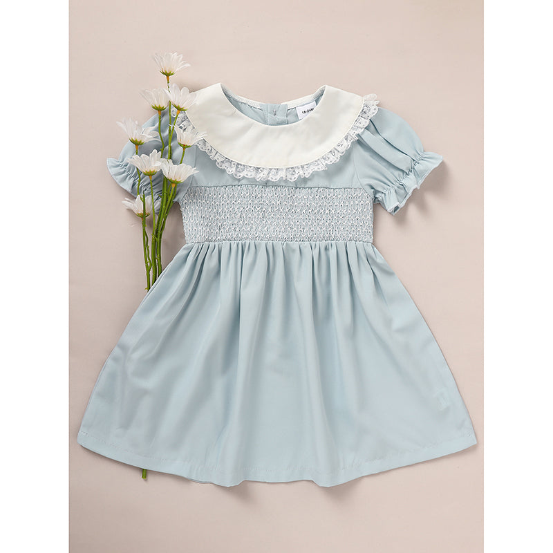 Toddler Girls Smocked Puff Sleeve Lace Collar Princess Party Dress