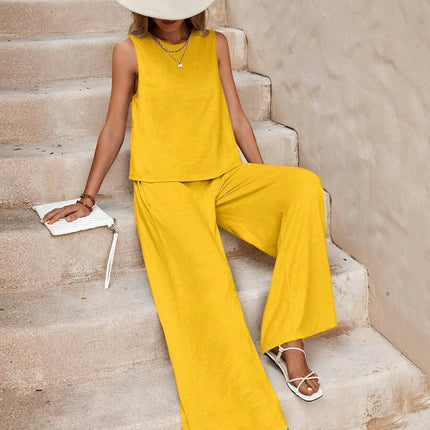Solid Color Casual Loose Pants Sets For Women Elegant Spring Summer Women's Two Pieces Suit Full Trouser Set Female Outfit Clothes - Royalessencelux