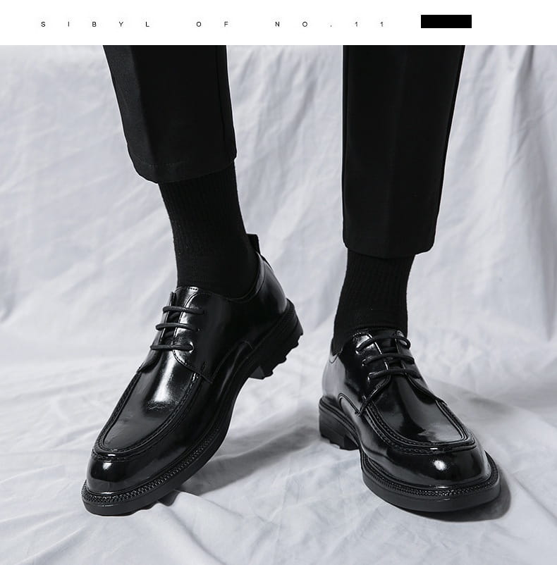black patent leather lace-up oxford shoes with chunky sole suitable for male fashion formal wear and alternative to horsebit loafers male