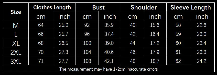 Size chart for ins colorblock pullover sweater displaying measurements in centimeters and inches for sizes M through 3XL of this winter fashion knitted top.