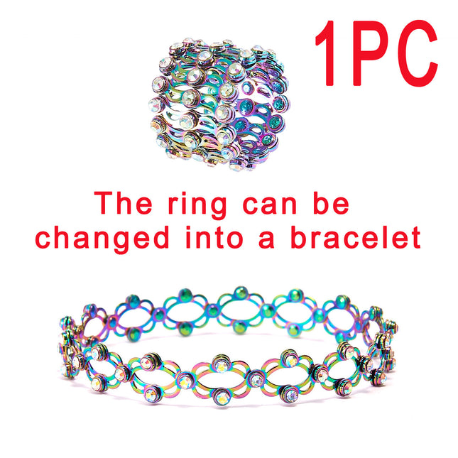 2 In 1 Folding Retractable Rings Bracelet Magic Rhinestone Rings Deformable Bracelet Women Ins Style Adjustable Fashion Jewelry - Royalessencelux