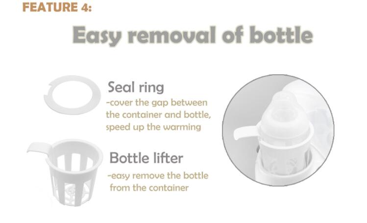 white plastic bottle lifter with handle and grid-like sides for easy removal from container in a digital baby bottle sterilizer with clear dome lid designed for effective baby bottle sterilizer use.
