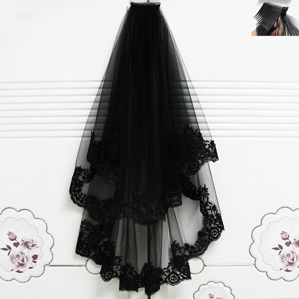Black Veil Short Lace Headdress Spiritual Love Wedding Clothes Party Photo Veil Veil - Royalessencelux