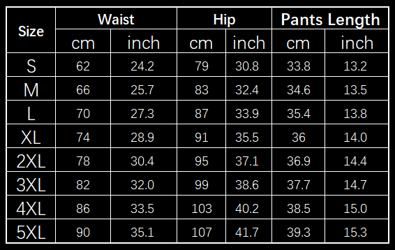 the table displays size measurements for gray heathered women shorts with stretch sports pants, showing waist and hip dimensions in both centimeters and inches across sizes from s to 5xl.