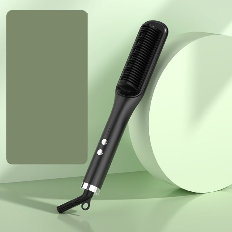 Mint green anion hair care electric straightener comb with a sleek ergonomic design and silver accent trim for care electric hair styling.