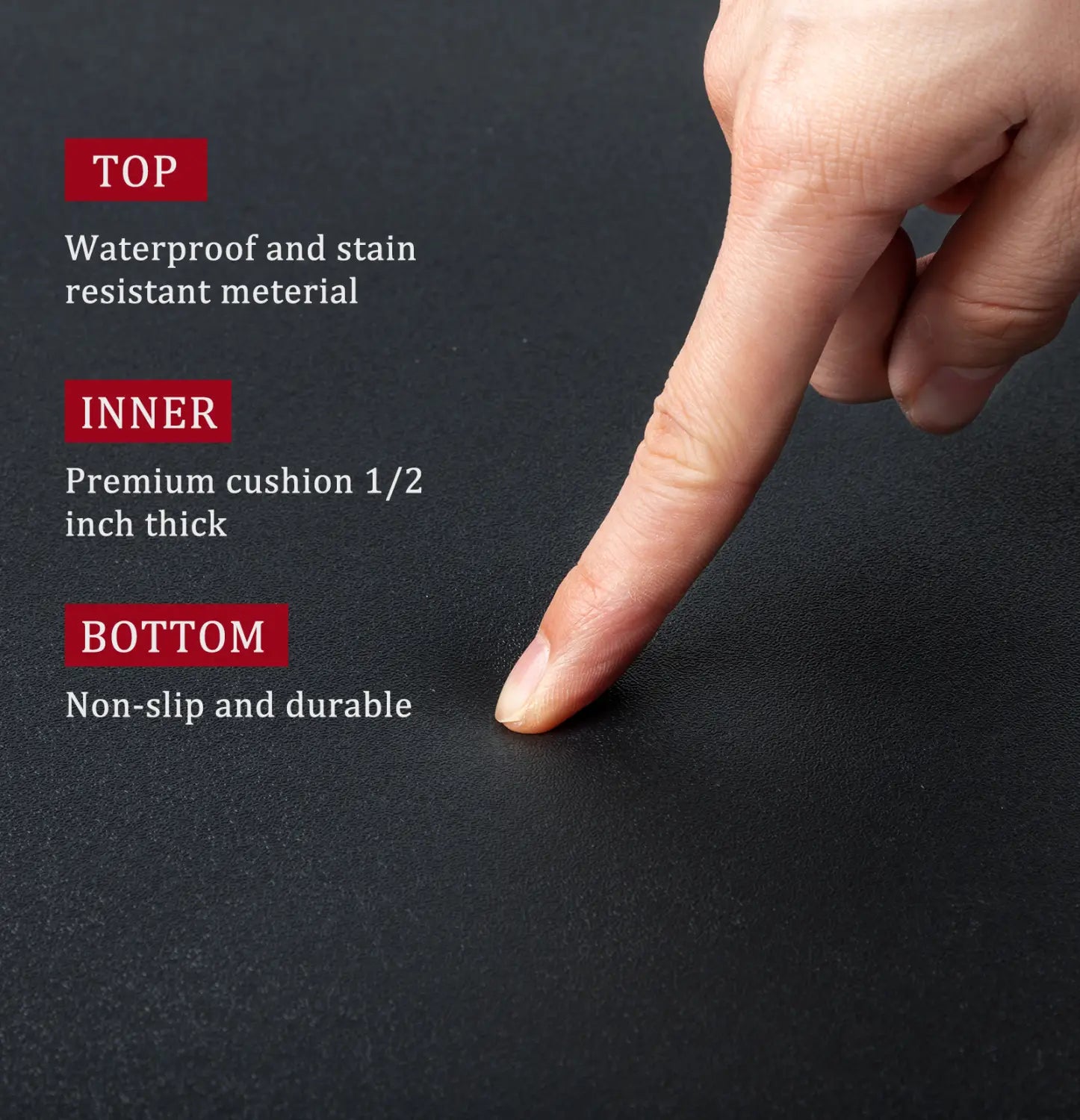 outer circle black salon mat featuring waterproof and stain-resistant material with a premium 1/2 inch cushioned inner layer for non-slip durability.