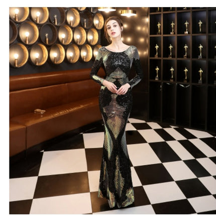 Fashion Stitching Mopping Long Sequin Dress - Royalessencelux