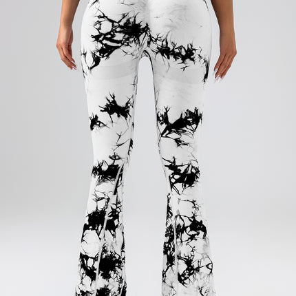 High-Waist Tummy Control Flare Yoga Pants For Women, Tie-Dye Stretch Slimming Bootcut Workout Pants, Fitness & Sports Activewear - Royalessencelux