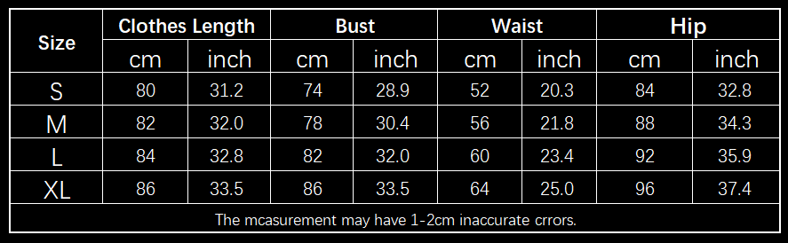 Size chart table for women summer zipper shorts jumpsuit yoga bodysuit showing measurements in centimeters and inches for sizes S through XL.