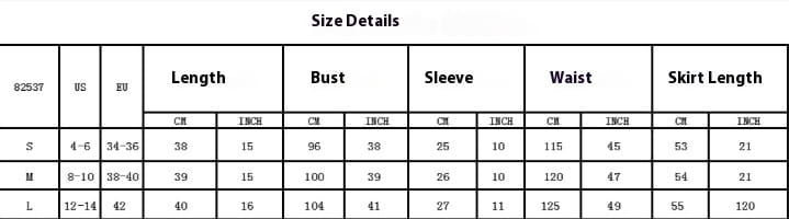 Size chart for women’s white ribbed knitted beach bikini set displaying bust sleeve waist and skirt length measurements in centimeters and inches for sizes s m and l suited for beach bikini swimming.