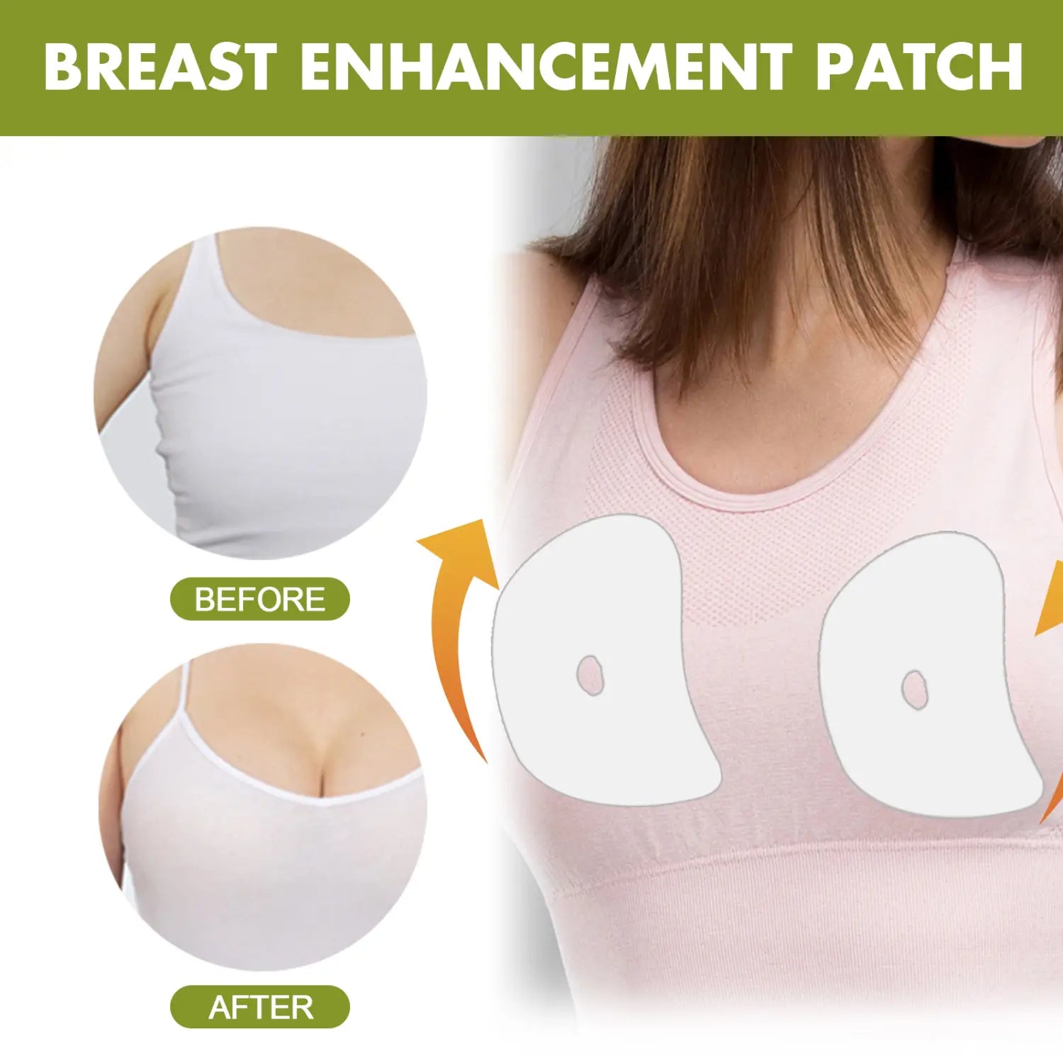 white breast enhancement patches with a central circular cutout designed for lifting and firming to be worn on the chest for breast enhancement.